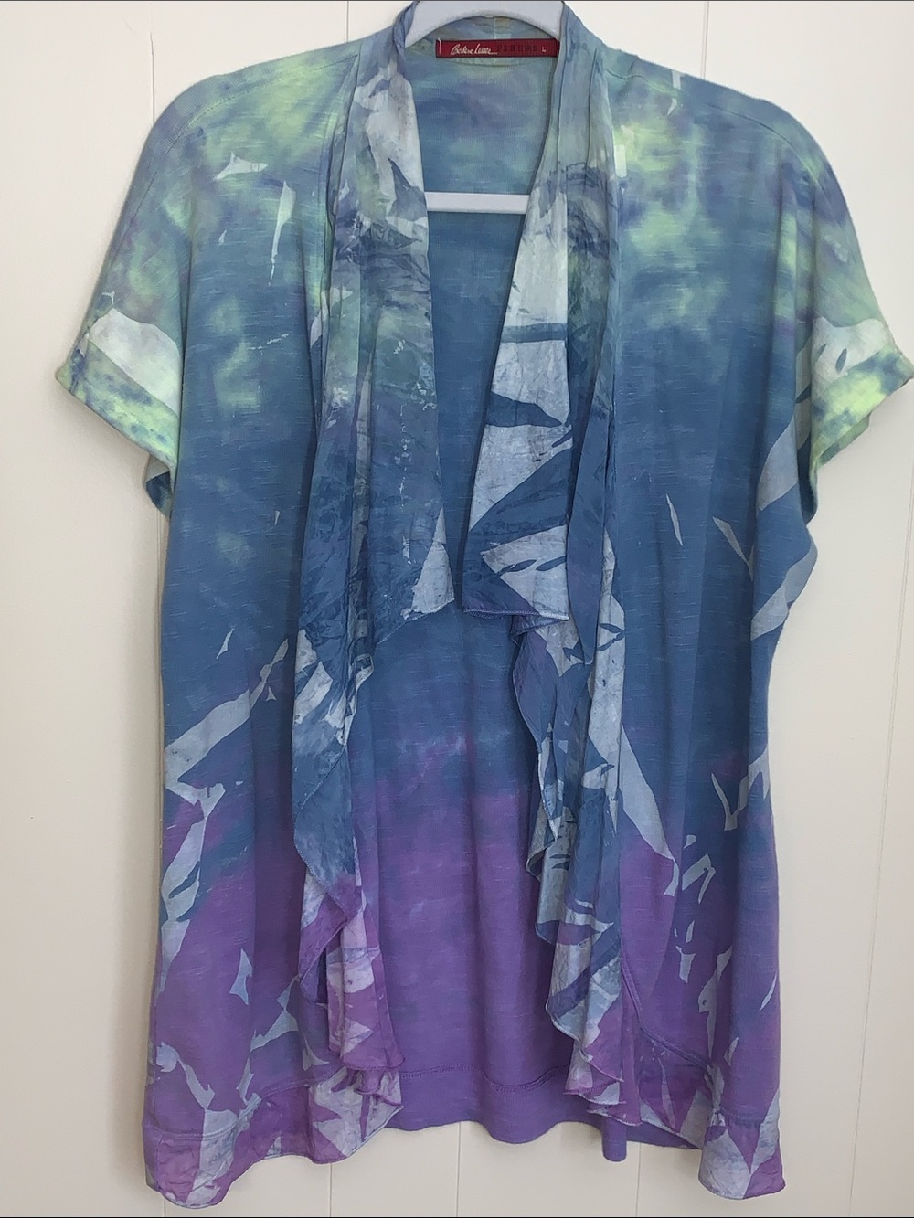 Blue to Purple Watercolor Draped Kimono Cardigan by Designer Barbra Lesser